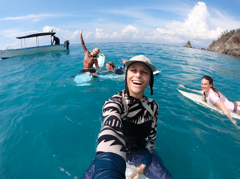 girls day out, surf trip, boat trip, costa rica, surf with amigas, holly beck, surf instructor, adventure